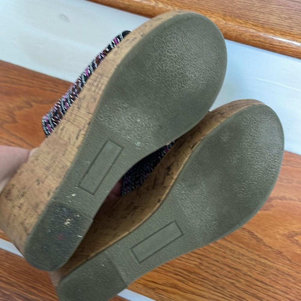 Montego bay slip on platform cork heels, multicolor stretch top  7med, worn once - Picture 7 of 8